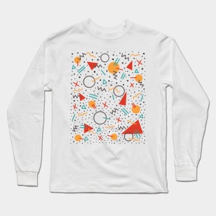 80s Retro Style Memphis Pattern Overlaid on top of a White Background Long Sleeve T-Shirt